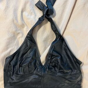 Black Halter Leather Top